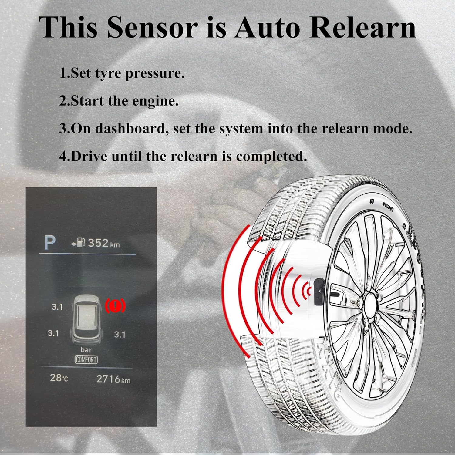 TPMS Tire Pressure Monitoring System Sensor 433Mhz - Replaces 56029398AB 56029398AA 68241067AA - Compatible with Chrysler 300 Town&Country Dodge Charger Ram Grand Cherokee Wrangler 4-Pack image number 5