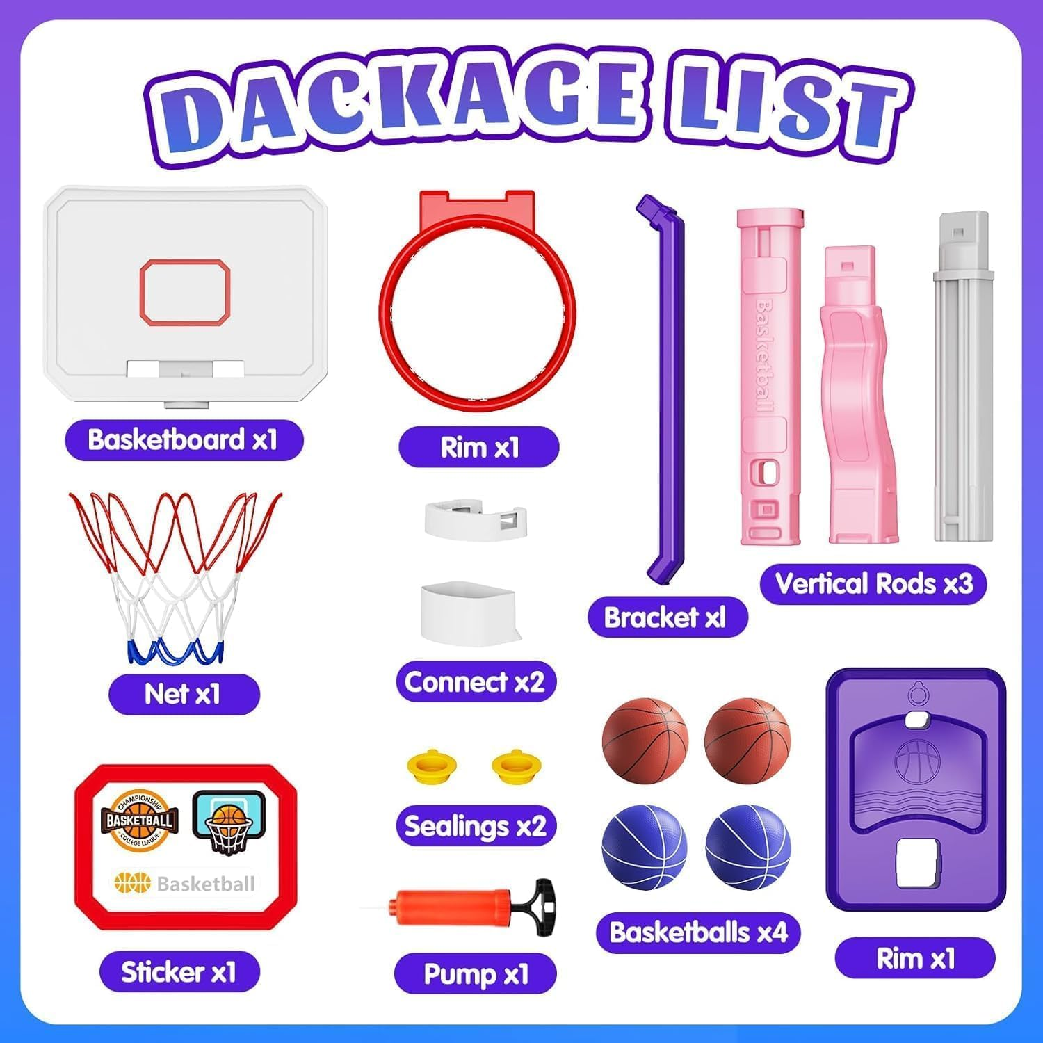 Toddler Basketball Hoop, Pool Basketball Hoop for Kids 2-8, Height Adjustable Indoor Outdoor Mini Basketball Hoop with 4 Balls, Basketball Toys Gifts for 2 3 4 5 6 7 8 Years Old Boys Girls - Blue image number 4