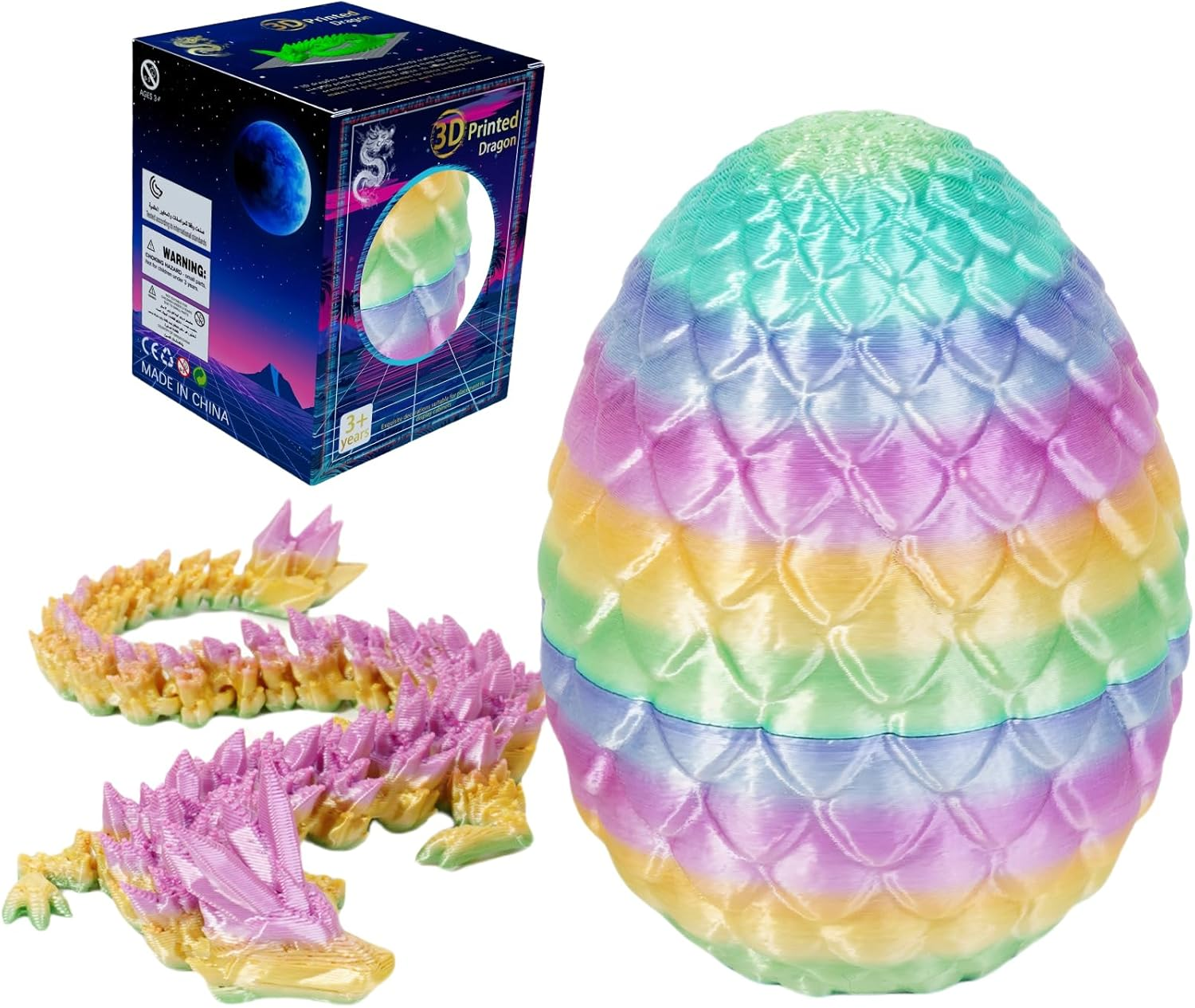 Dragon Eggs with Dragon Inside, 3D Printed Surprise Funny Gifts for Kids, Articulated Fidget Toys for Adults, Birthday Decorations for Kids (Pastel Rainbow) image number 2