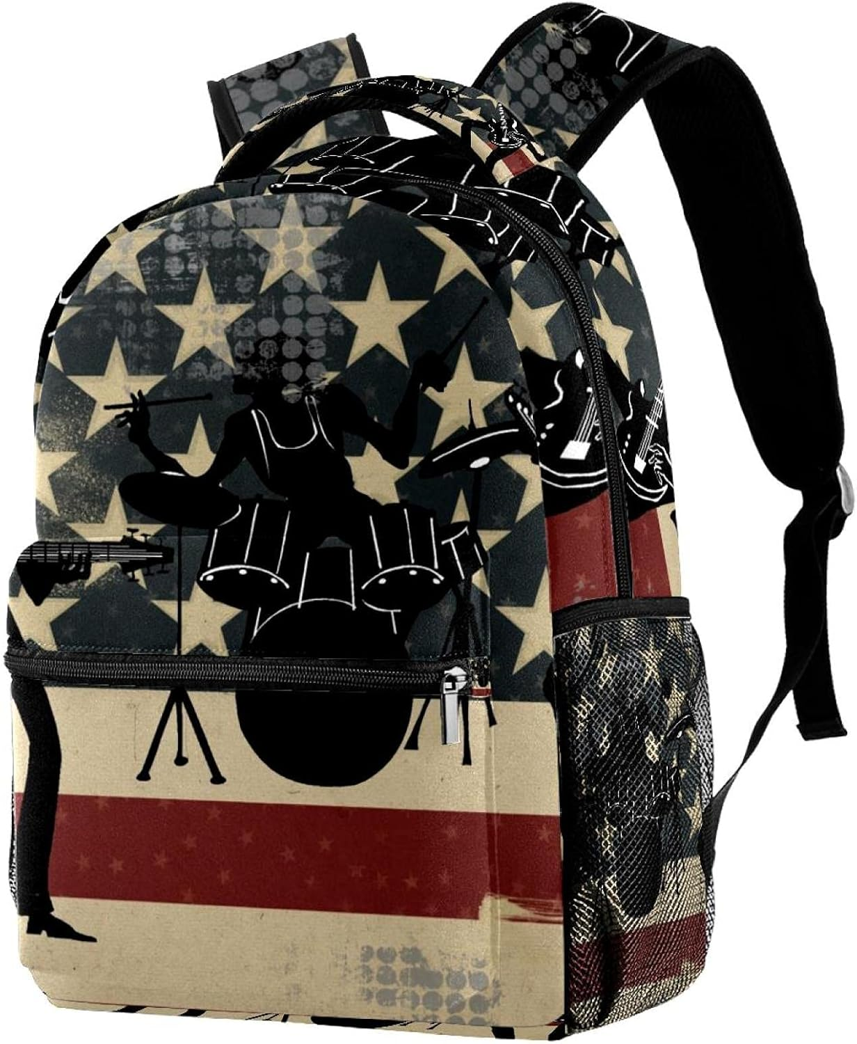 American Usa Band Silhouette Drums Backpack Students Shoulder Bags Travel Bag College School Tote Backpacks image number 4