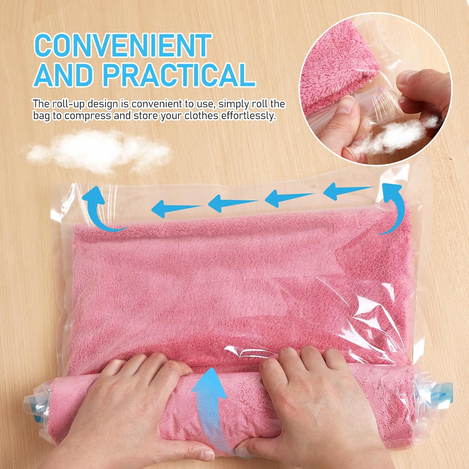 SHINEOFI 12 Pcs Travel Compression Packing Bags with Double-Sided Seal Vacuum Storage Organizers for Clothes Two Reusable Space-Saving Travel Essentials image number 6