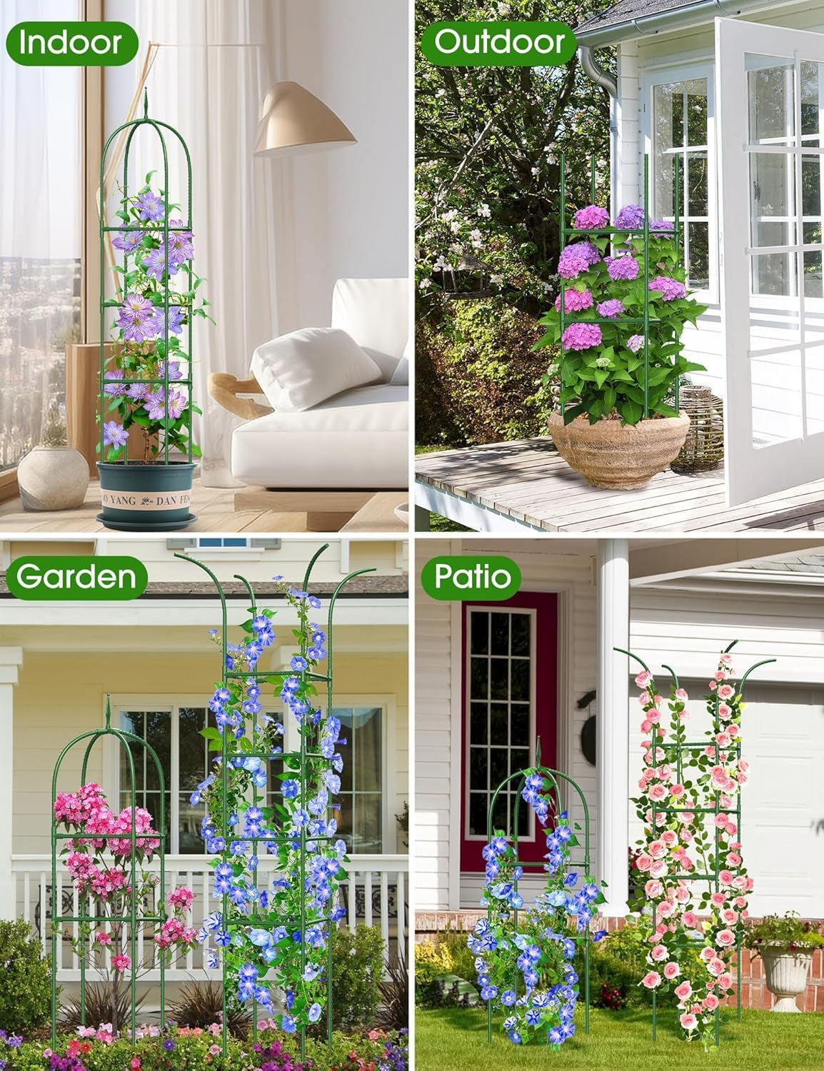 Garden Obelisk Trellis for Climbing Plants, 6FT Garden Obelisk Rustproof PE Coated Metal Potted Plant Climbing Support, Thickened Tube Plant Tower Trellis for Clematis Vine Support Indoor (2 Pack) image number 4