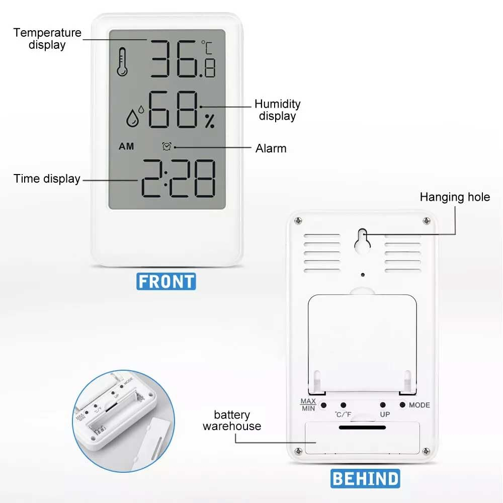 Digital Hygrometer Thermometer, Room Humidity Meter, Temperature Meter Maximum Minimum Recording Temperature Digital Display (Black) - White image number 6