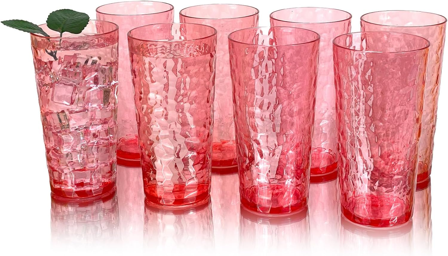 24-Ounce Plastic Tumblers (Set of 8), Reusable Plastic Mugs, Bpa-Free Acrylic to Drink Mugs, Shatter Resistant, Textured Interior, Dishwasher Safe (Red, 24 Ounce)