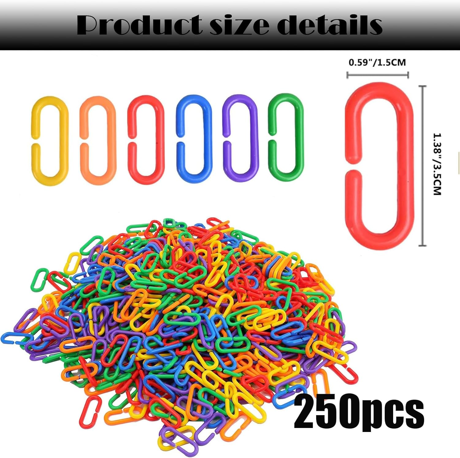 250 Pieces Plastic C-Clip Hooks Chain Links,Rainbow C-Links for Parakeets,Small Pet Rat Parrot Bird Toy Cage