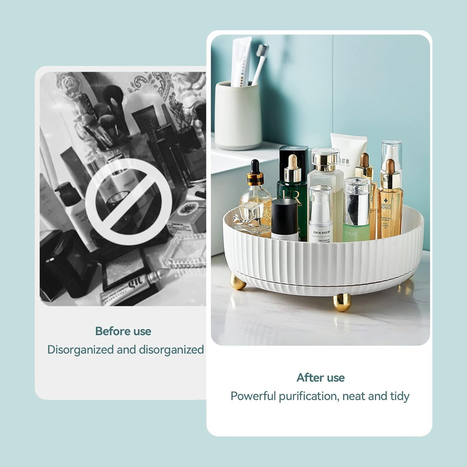 KLOUZE Turntable Organiser, 22 Cm Rotating Spice Rack, 360&deg; Turntable Kitchen Non-Slip Rotating Tray for Kitchen Organisation and Storage (White) image number 2