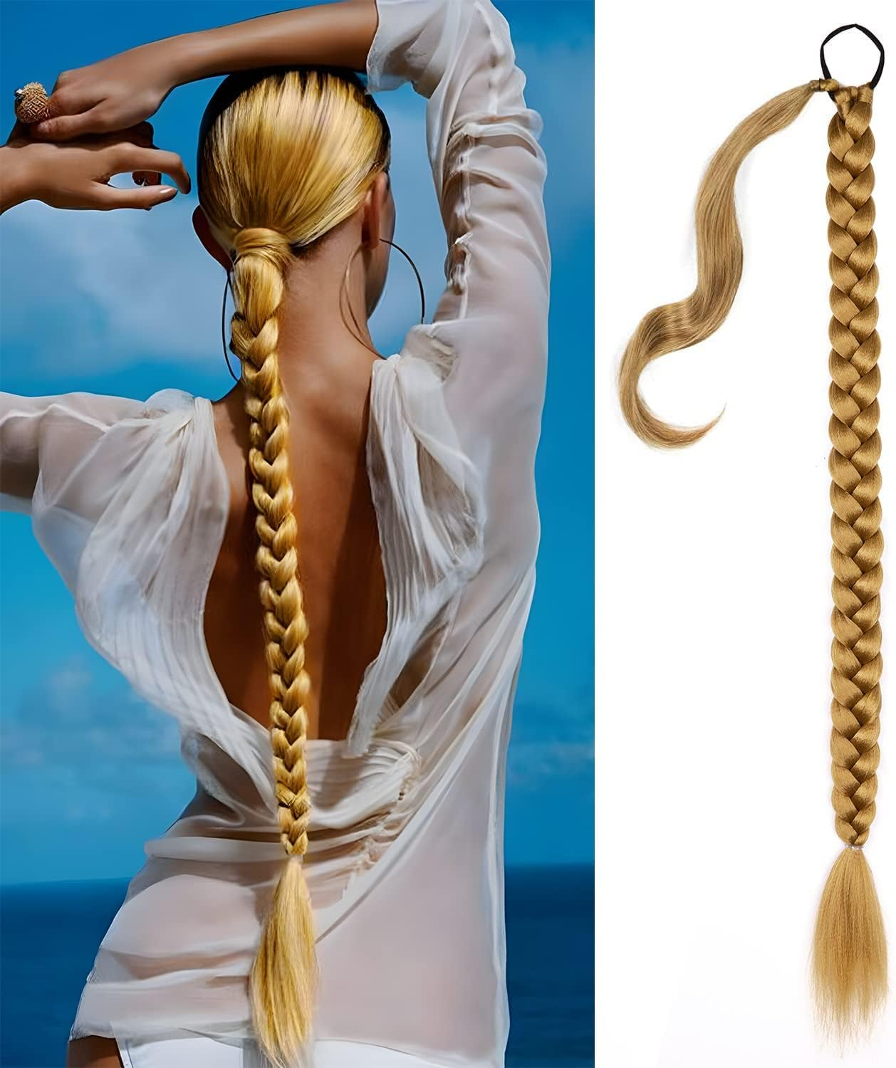 Braided Ponytail Extension 36 Inch Braid Ponytail Extension with Hair Tie Straight Wrap around Hair Extensions Ponytail Long Braided Ponytail for Women Daily Wear (4#)