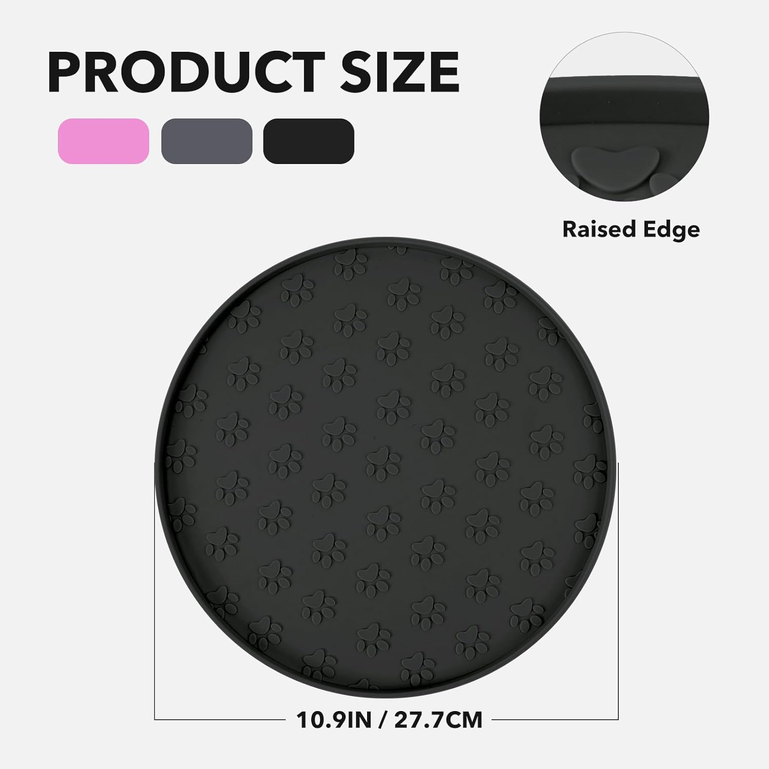 Silicone Pet Food Mat - Waterproof Dog & Cat Feeding Mat with High Lip to Prevent Spills & Protect Floors, Black