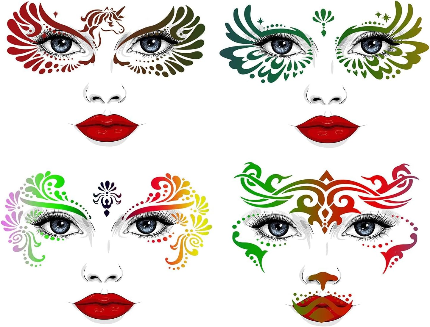 Face Paint Stencils 17Pcs Reusable Face Painting Stencils with 4 Sheet Painting Stickers and 1Pcs Rhinestone Bling Sticker for Festival Party Decoration image number 4