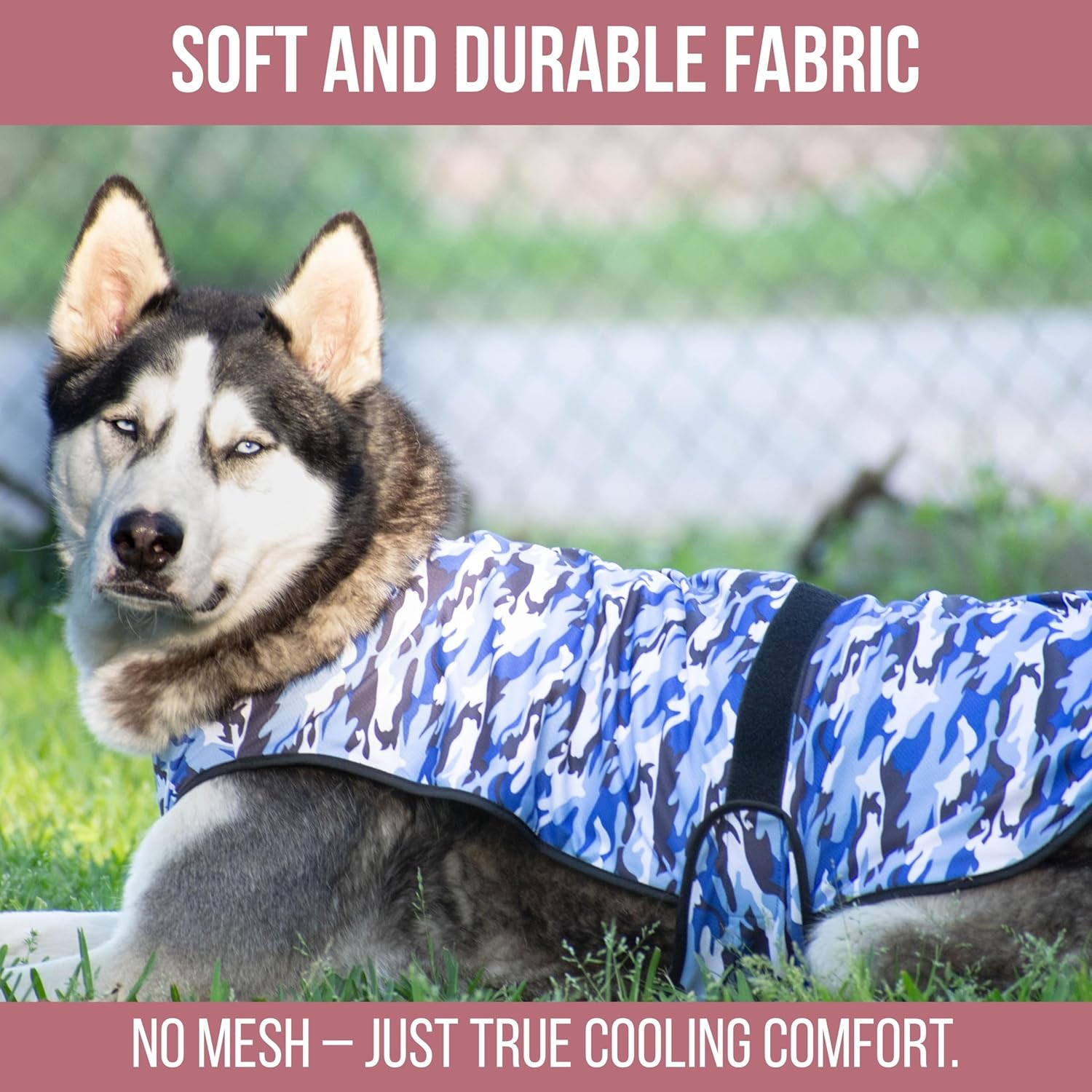 Dog Cooling Vest, Lightweight 2-Layer Camo Army Print Pet Cooler Jacket for All Small to Very Large Dogs. UV Protection Cooling Shirt for Beach, Hiking, Walking (Blue, Large)