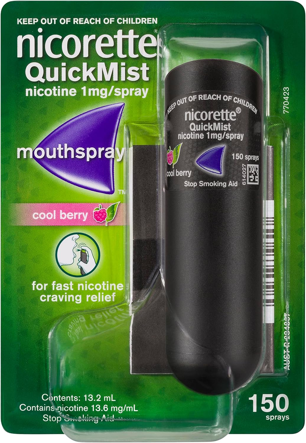 Nicorette Quit Smoking Quickmist Nicotine Mouth Spray Cool Berry 150 Pack image number 1
