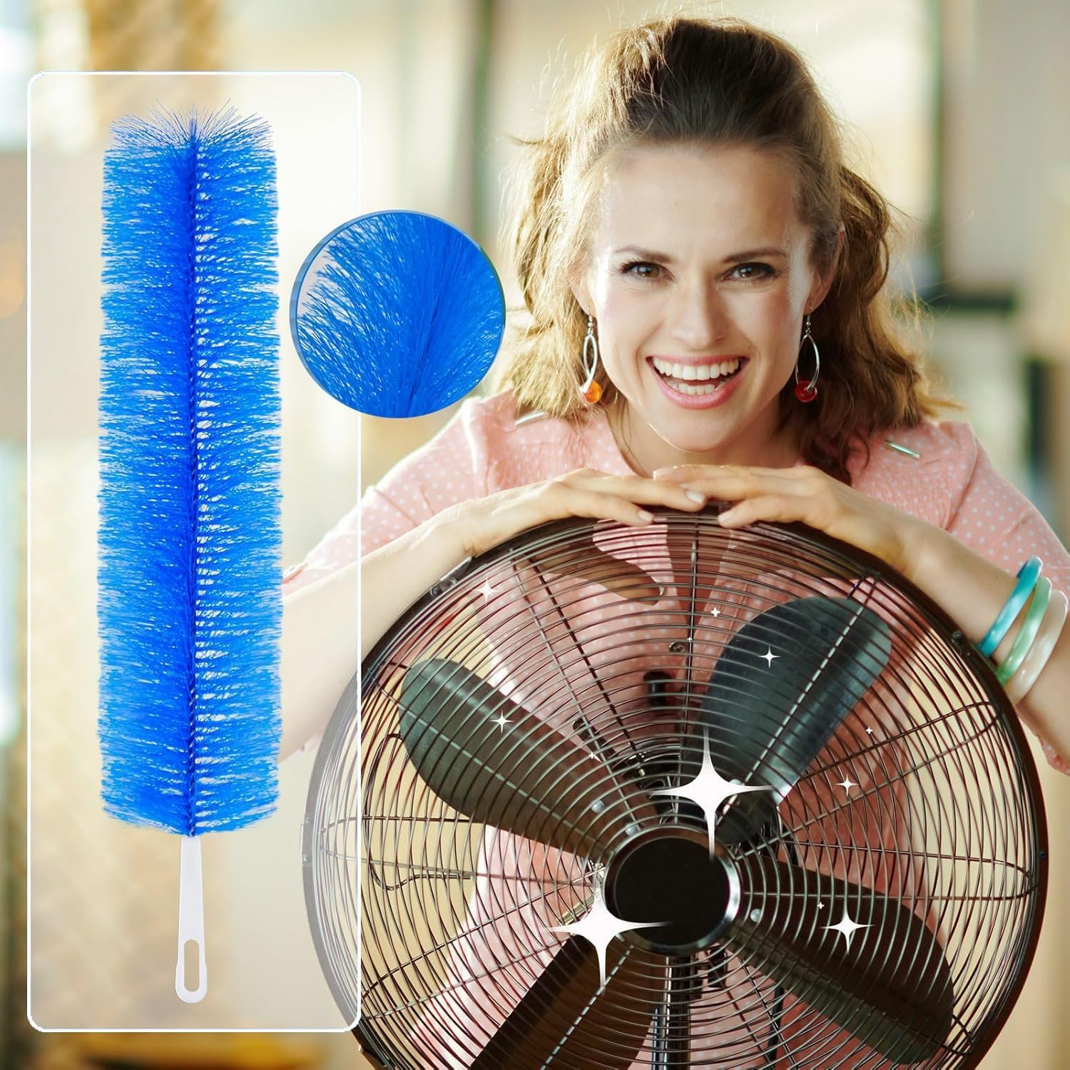 Fan Cleaner Brush，Fan Brush Cobweb Duster Microfiber Duster Ideal for Ceiling Duster, Air Vents, Curtains，Fan Cleaner for Box Fan（2Pcs） (Blue, 42CM) image number 3