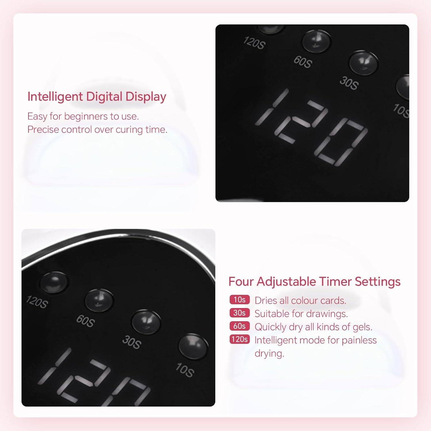 KADS UV LED Nail Lamp with UV Gloves Set Nail Dryer for Nail Gel Polish with 48 Lamp Beads 4 Timer Setting 48W LED UV Curing Lamp for Professional Nail Solon and Home DIY Use (White) image number 3