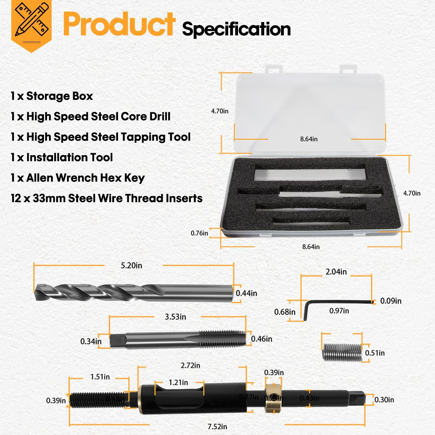 Dearchan 35119S Metric Head Bolt Thread Repair Kit for Cadillac, for Honda, for Toyota, Metric Head Bolt Thread Repair - M11 X 1.5 image number 3