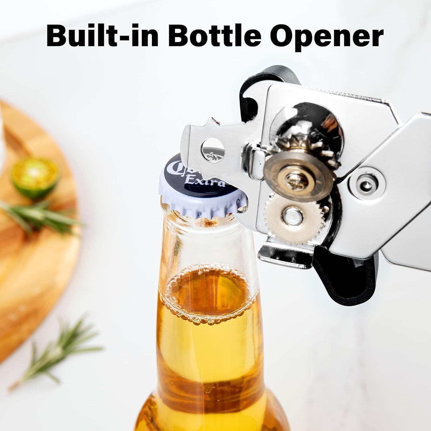 Manual Can Opener, 3 in 1 Stainless Steel Bottle Opener with Built Stainless Steel Razor-Sharp Blade Ergonomic Design for Easy Safe Opening Dishwasher Safe Camping Black image number 3