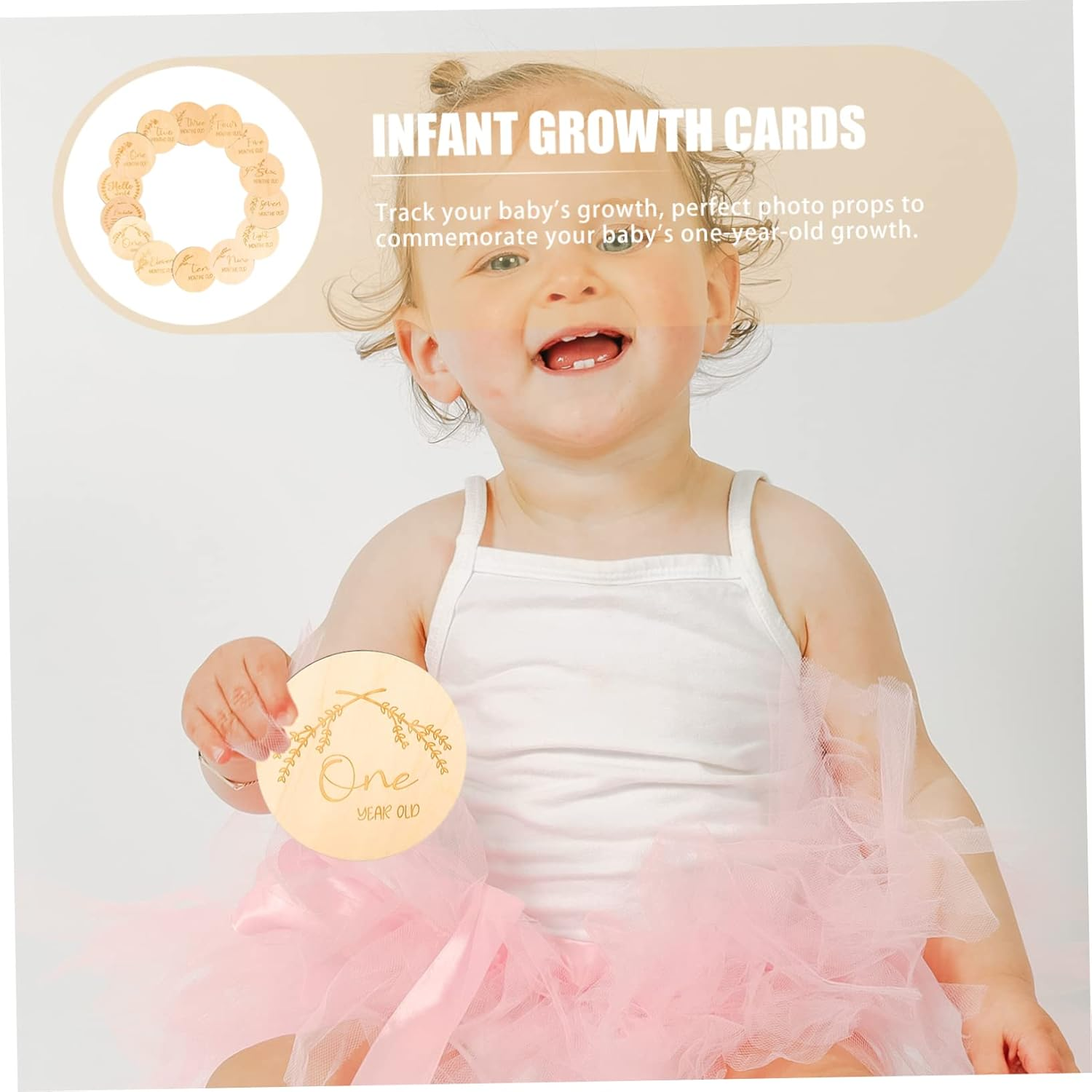 MERRYHAPY 14Pcs Wooden Milestone Cards Set Unisex Photo Props for Newborns Milestone Discs for Memorable First Year Adorable Growth Announcement Plaques Smooth Finish for Safe Use image number 5