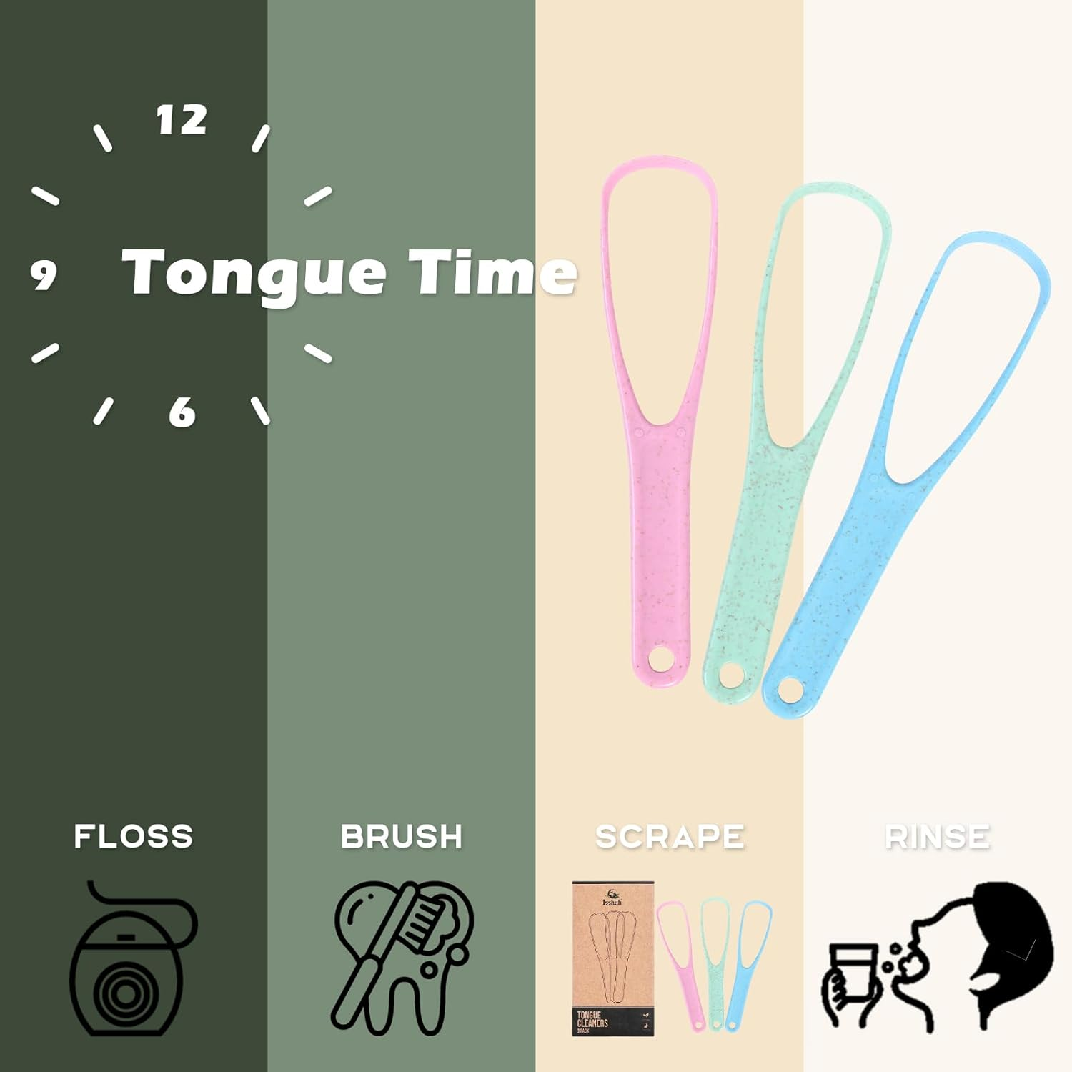 Tongue Scraper Cleaner Natural Eco Fiber Material 100% BPA Free Tongue Scrapers for Oral Care & Hygiene - 3 Count image number 1