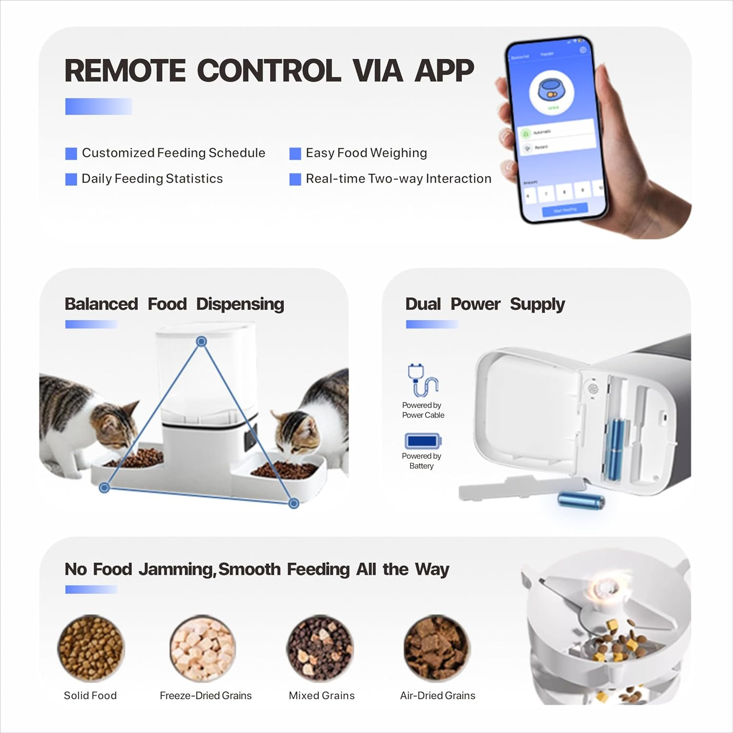 ALUCKKEY Automatic Cat and Dog Feeder for 2 Pets 6L Dry Food Storage & Dispenser, Dual Bowl Design for Peaceful Meal Feed 2 Pets at One Time Smart Wifi APP Control Timer Detachable for Easy Clean image number 2