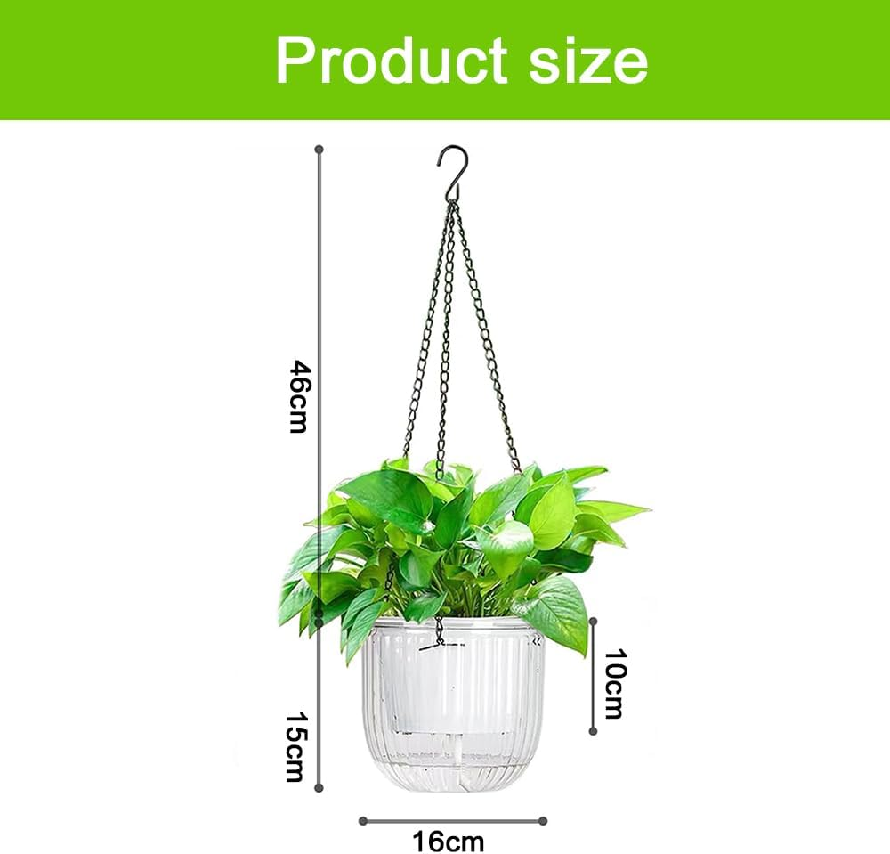 Flower Pots, Plant Self Watering Hanging Planters, 2 Pack Hanging Basket for Indoor Outdoor Plants, Home Garden, Porch, Balcony, and Patio Decor, 16.5 Cm, Emerald (Transparent) image number 5