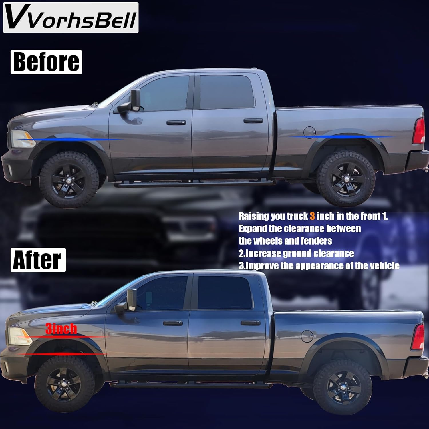 3" Front Leveling Lift Kits for 2009-2022 Ram 1500 4WD 4X4,3 Inch Front Strut Spacers for Dodge Ram Suspension Lift Kits