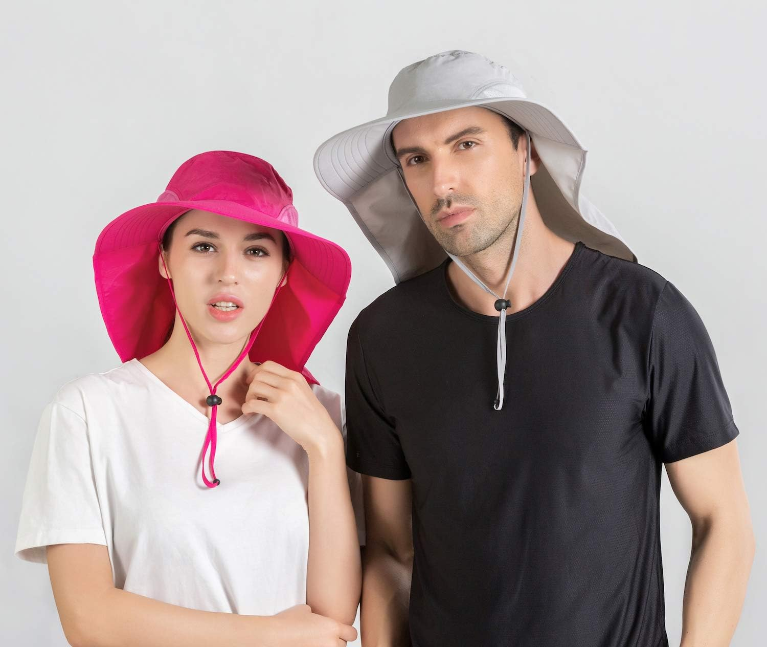 Home Prefer Outdoor UPF50+ Sun Hat Wide Brim Mesh Fishing Hat with Neck Flap - Light Gray image number 6