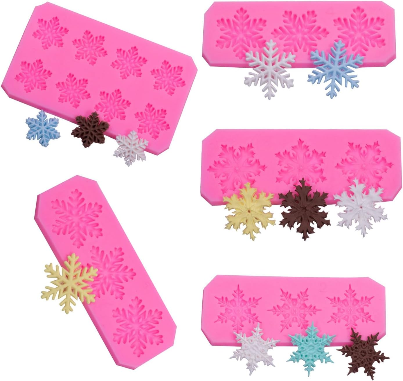Yharnamite 5 Pcs Silicone Chocolate Moulds, Snowflake Silicone Mold, 3D Snowflake Cake Silicone Fondant Molds, for Home Kitchen Baking, Holiday Gifts, Wedding Parties, DIY and More image number 4