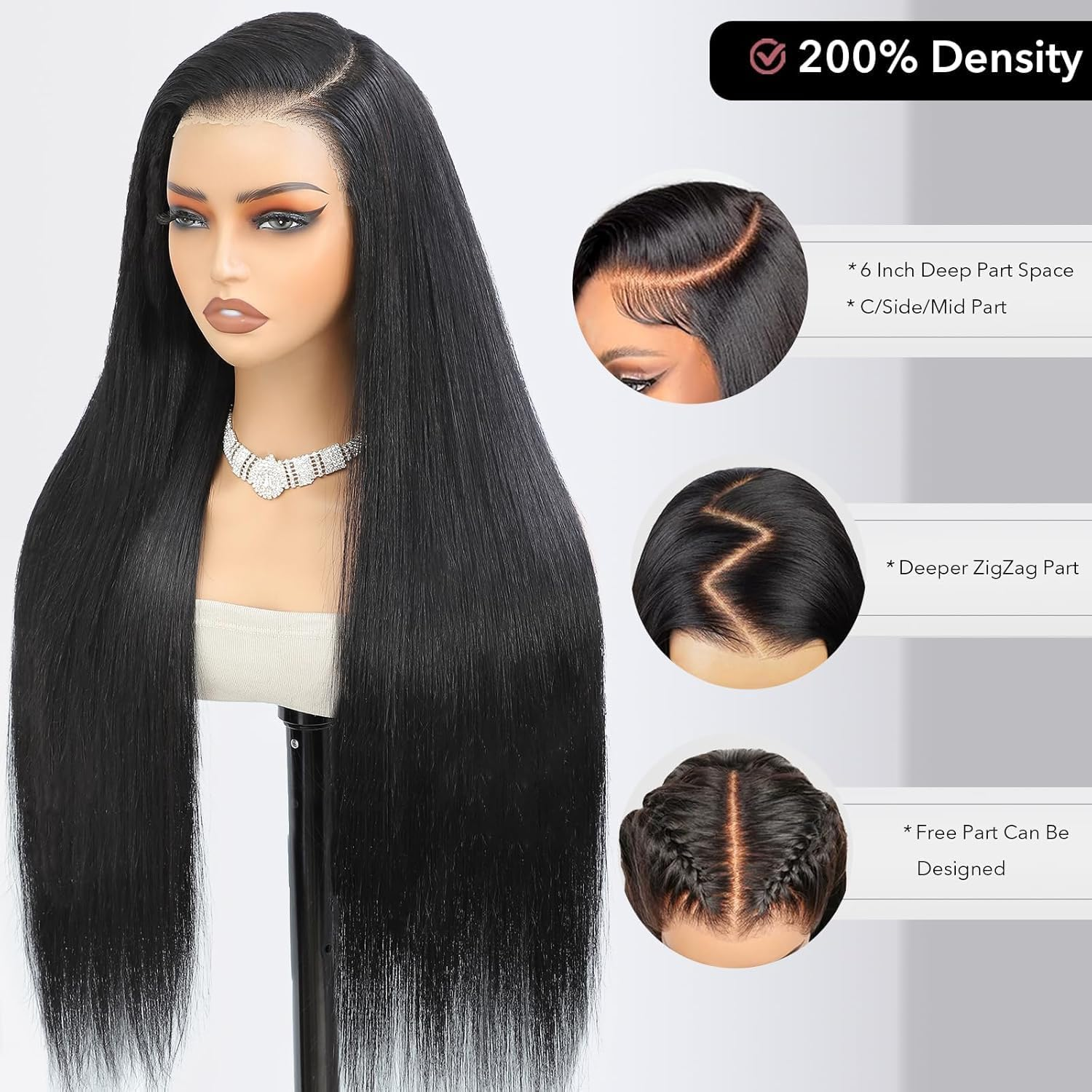 18 Inch Real Hair Wig, 5 X 5 Lace Front Wig, Human Hair with 200% Density, Straight, Glueless Human Hair Wigs for Black Women, Natural Black Colour, Wigs Real Hair Women (45 Cm) image number 5