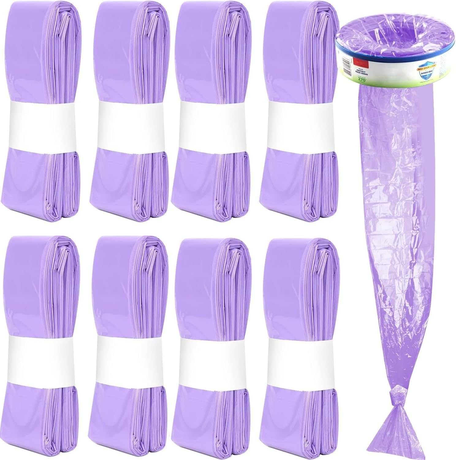 Nappy Bin Refill Bags Diaper Pail Refills Bag Diaper Bin Bags,4.5M Odor Blocking Diaper Pail Liner Cat Litter Refill Garbage Bags (8Pcs-Purple)