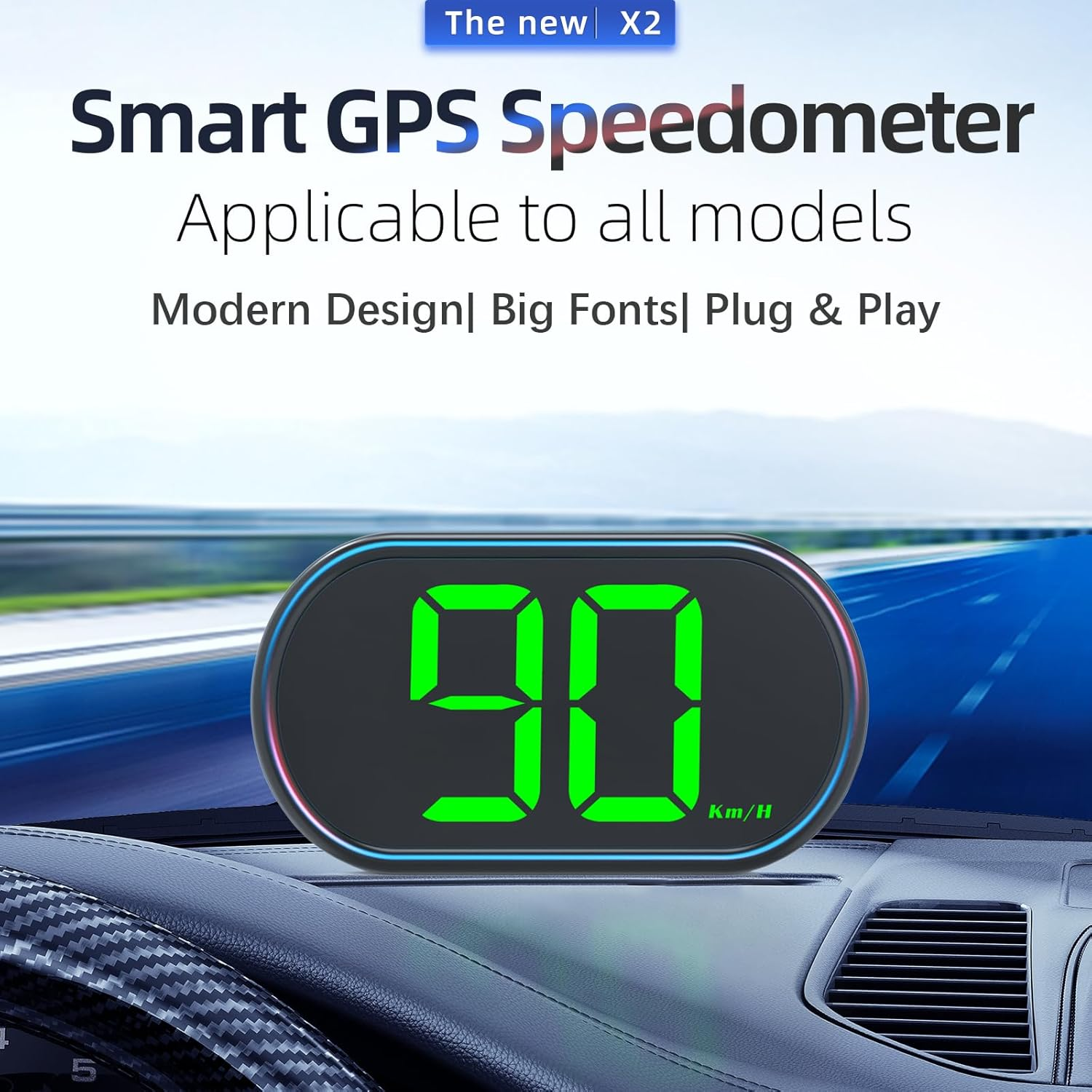 AZIJYV New Speedometer HUD GPS Digital Speed Meter KM/H Car Head up Display Suitable for All Cars,Usb Cable Plug & Play image number 2