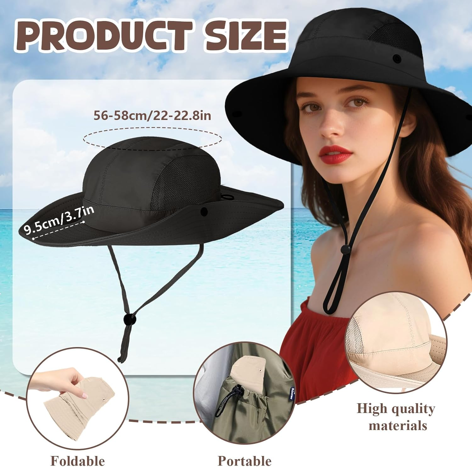 Qorvix UV Protection Wide Brim Sun Hat for Women Men, Adjustable Mesh Safari Hat with Breathable Design, Packable Lightweight for Beach Fishing Hiking and Outdoor Activities image number 4