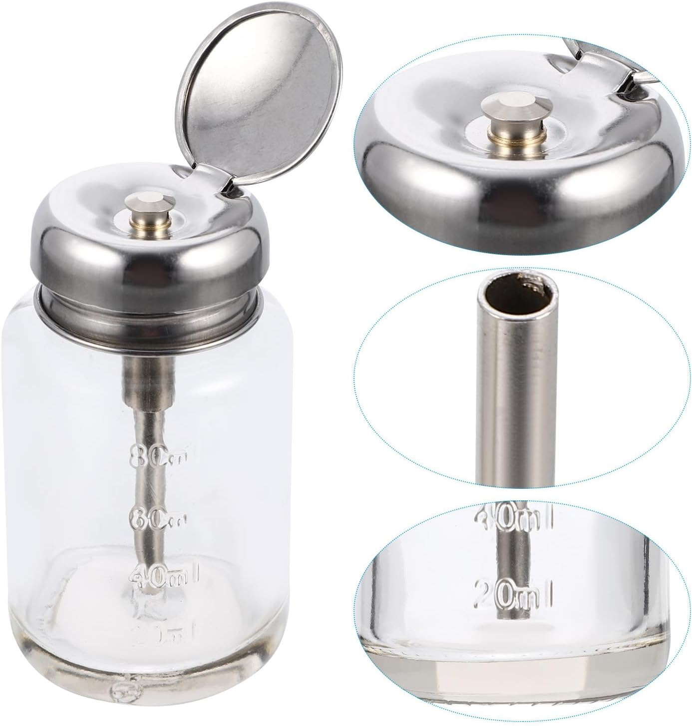 DECHOUS 100Ml Pumping Dispenser Glass Bottle with Lid Small Cosmetic Liquid Dispenser for Manicure and Home Use image number 1