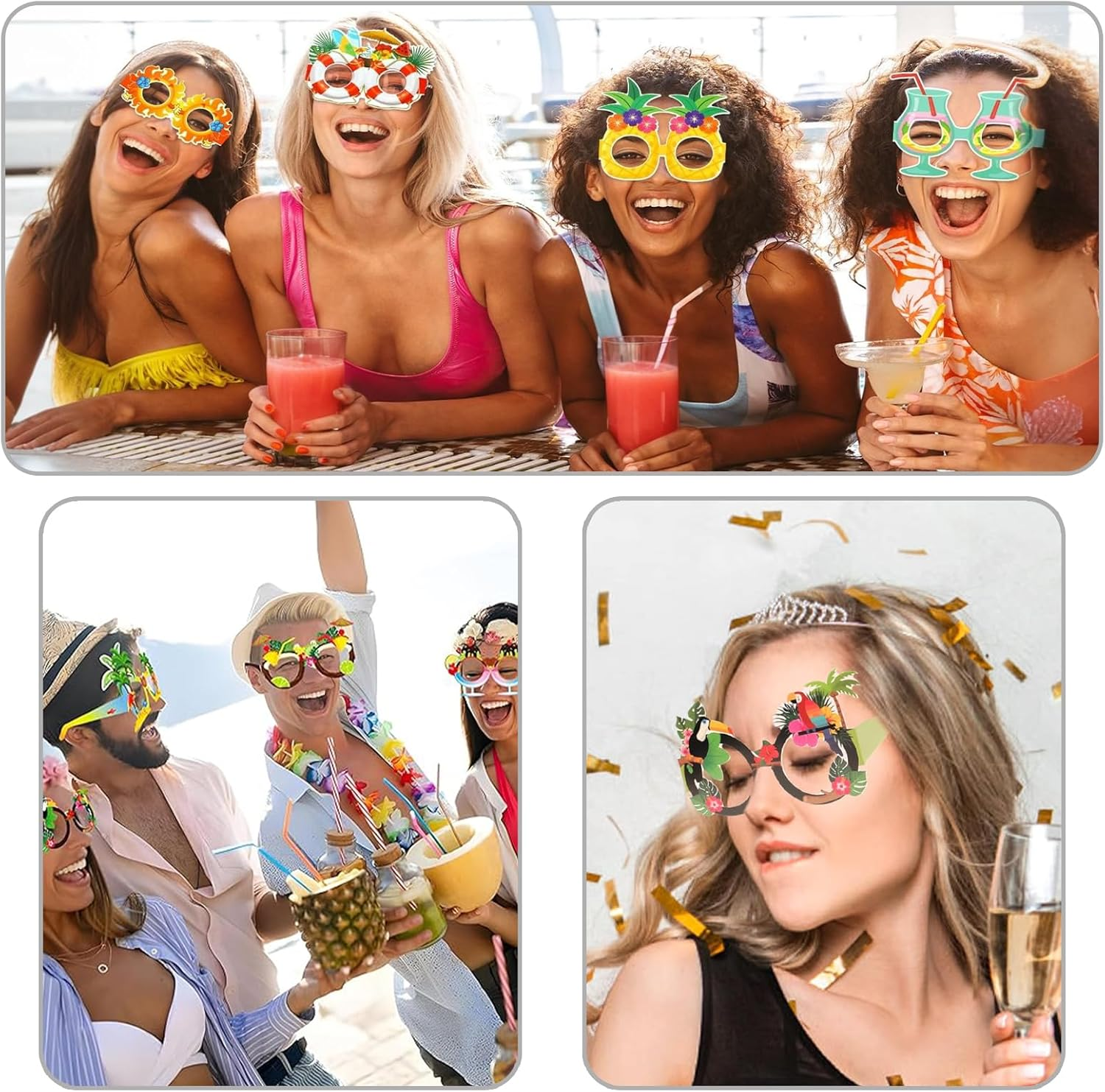 16 Pairs Funny Hawaiian Sunglasses - Tropical Beach Party Supplies, Kids Gifts & Photo Props - Summer Fun Glasses for Adults - Hawaiian Luau Party Favors image number 2