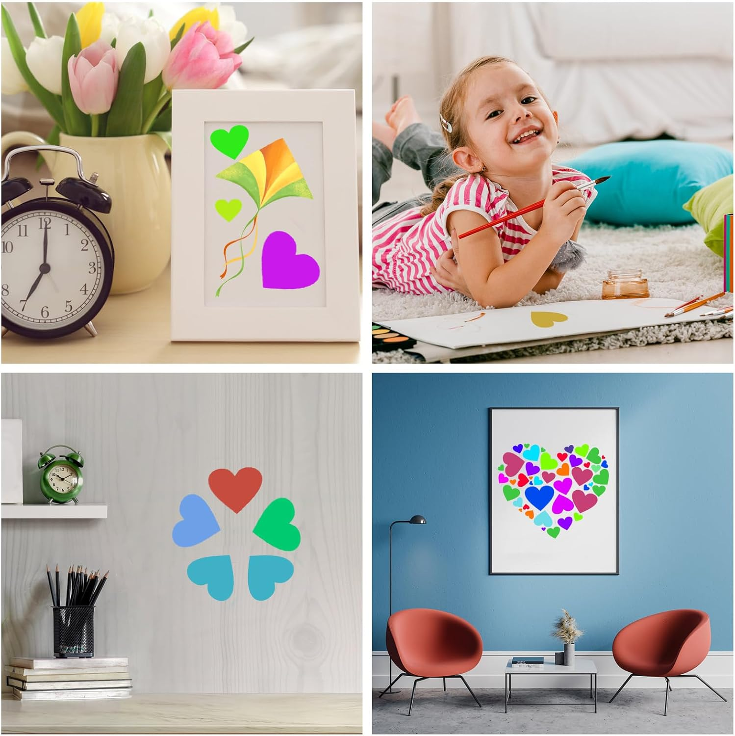 16Pcs Large Heart Stencils, Different Sizes Heart Template for Painting Plastic Reusable Heart Shaped Stencil Template for Fabric Walls Arts Paper Home Decoration