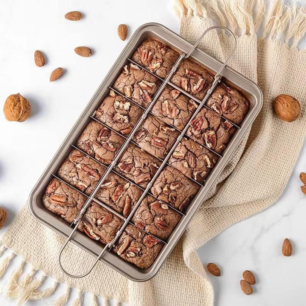 Ranqisys Brownie Pan with Removable Dividers &ndash; Non-Stick Rectangle Baking Tray with Built-In Slicer, 18 Pre-Slice Sections for Brownies, Muffins & Cupcakes, Oven-Safe Bakeware image number 6