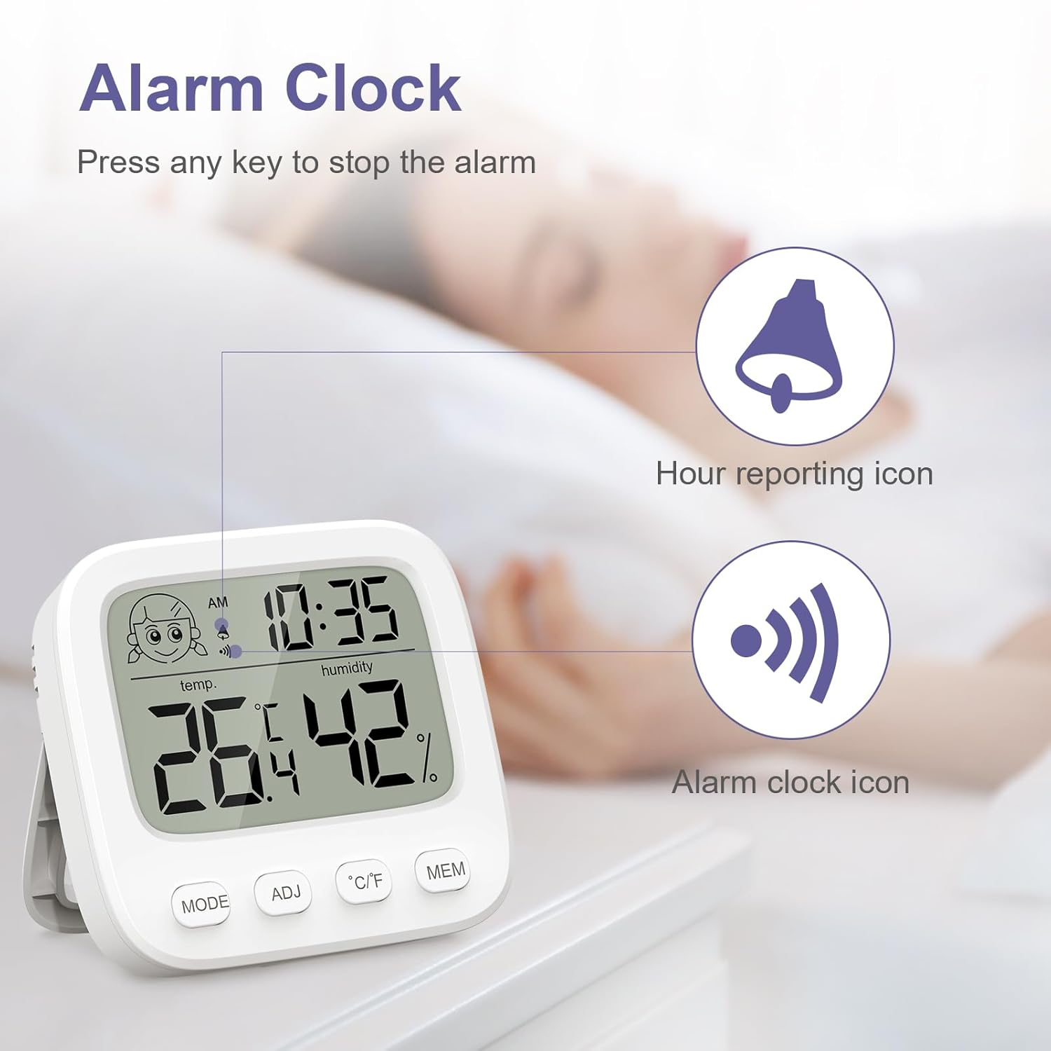 OQIMAX Digital Room Thermometer Hygrometer Indoor Temperature Humidity Monitor Gauge Temperature Humidity Monitor with Comfort Display,Clock,Alarm,12/24 H, ℃/℉,Date for House Office Bedroom