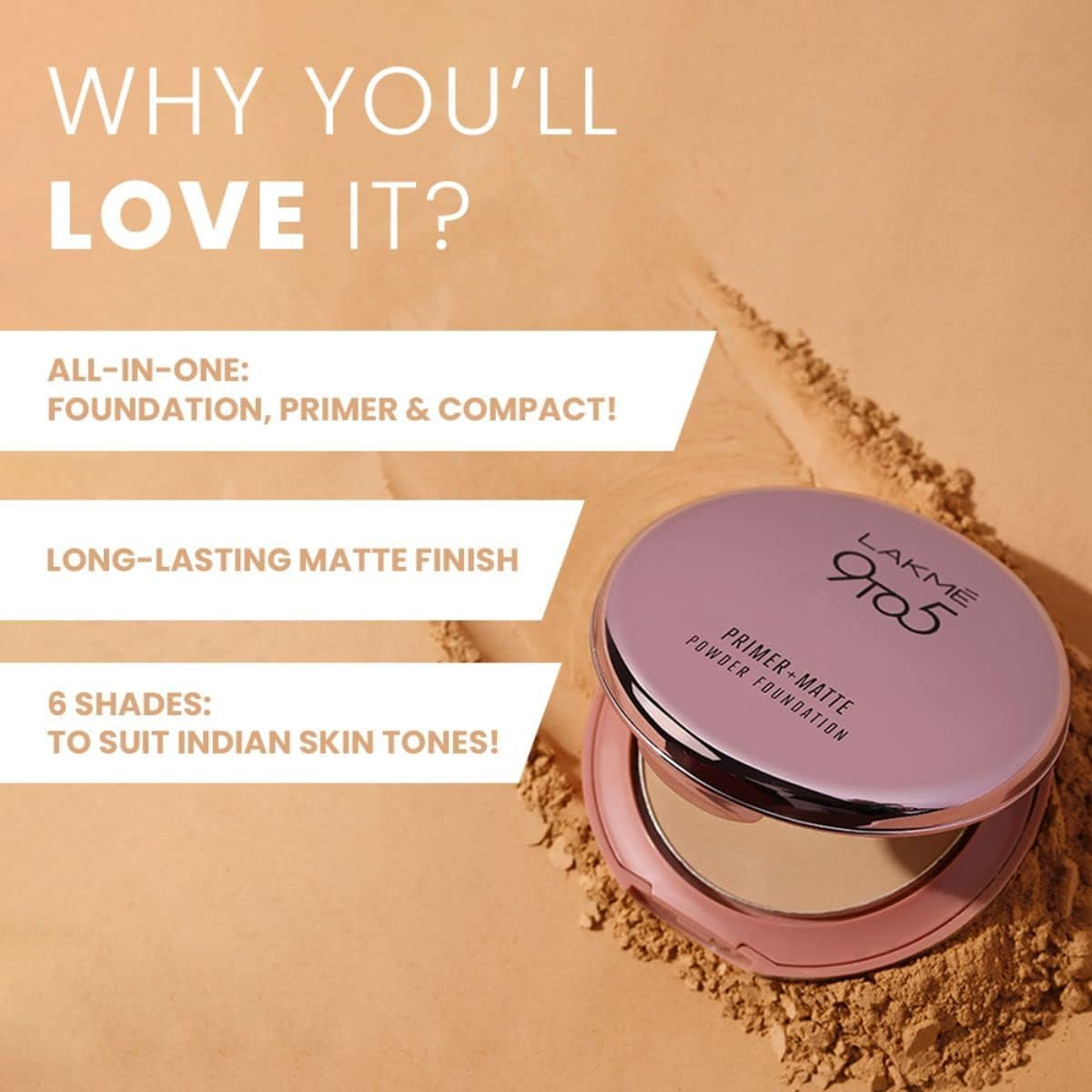 Lakme 9 to 5 Primer with Matte Powder Foundation Compact, Natural Light, 9G image number 2