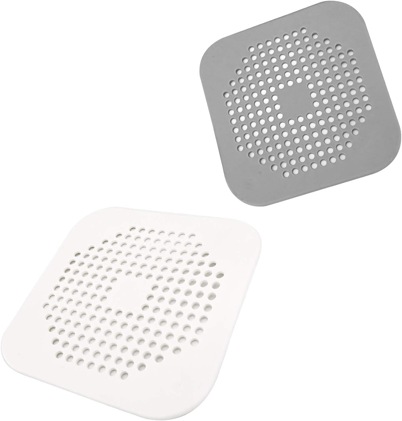 2 Pack Hair Catcher,Square Drain Cover for Shower Silicone Hair Stopper with Suction Cups,Easy to Install Suit for Bathroom,Bathtub,Kitchen (Grey White)