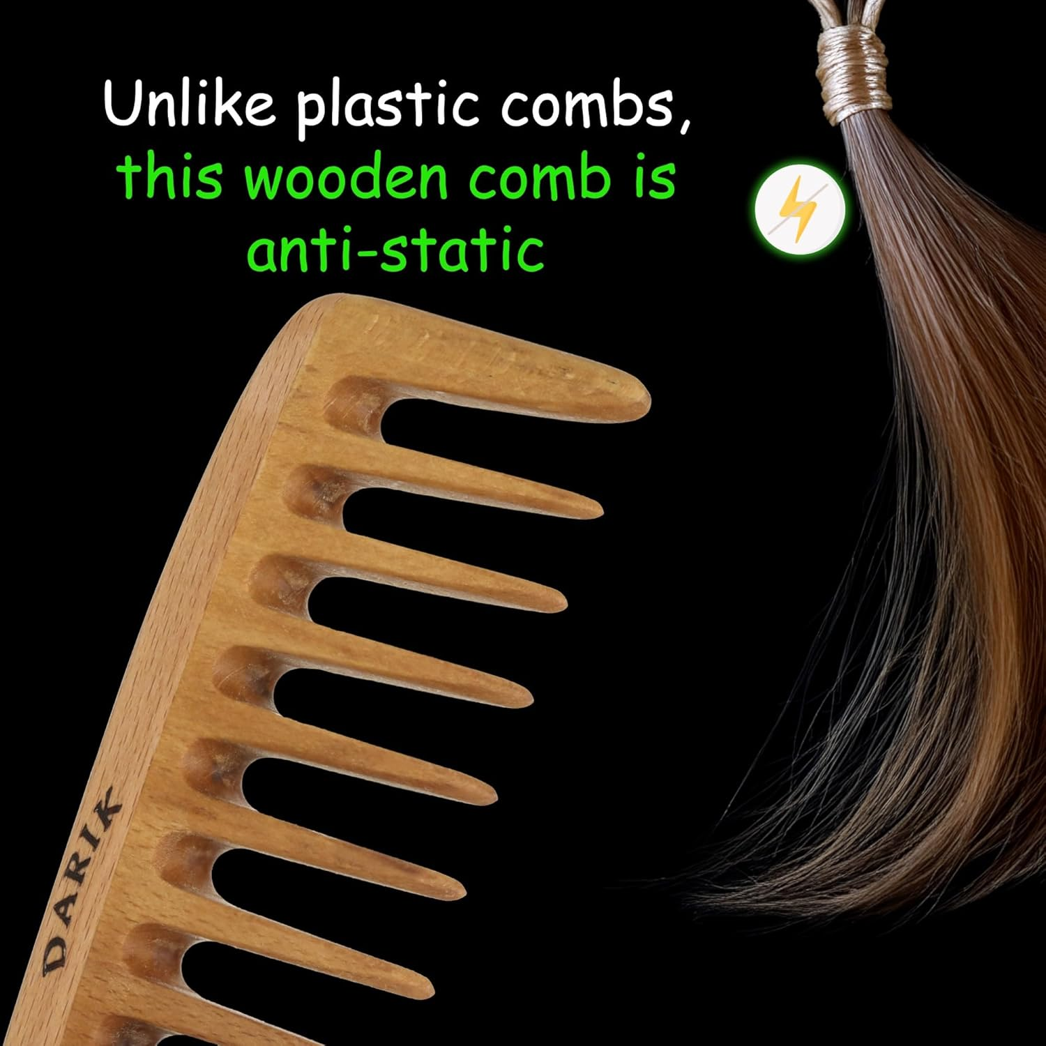 Wide Tooth Wooden Comb | Cepillo Ancho De Madera Para Cabello | Natural Hairbrush | Vintage Style Hairbrush | Wood Comb for Gentle Styling | Anti-Static Hair Comb (Wide Tooth) image number 2
