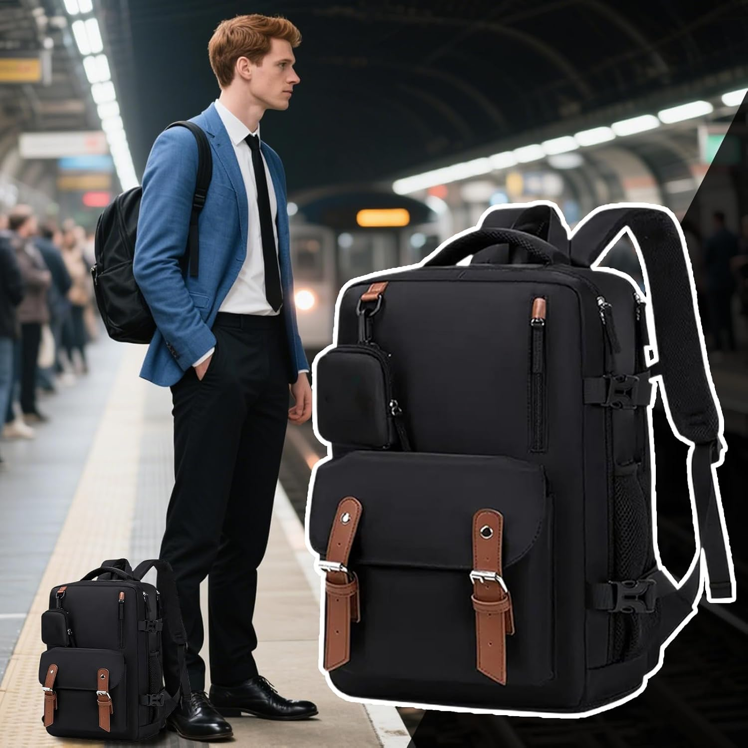 Rrlihjgu Travel Backpack for Women, Expandable Laptop Backpack Large Size | Computer for School Work Women Men Teenagers University Airplane - Brown Black image number 2