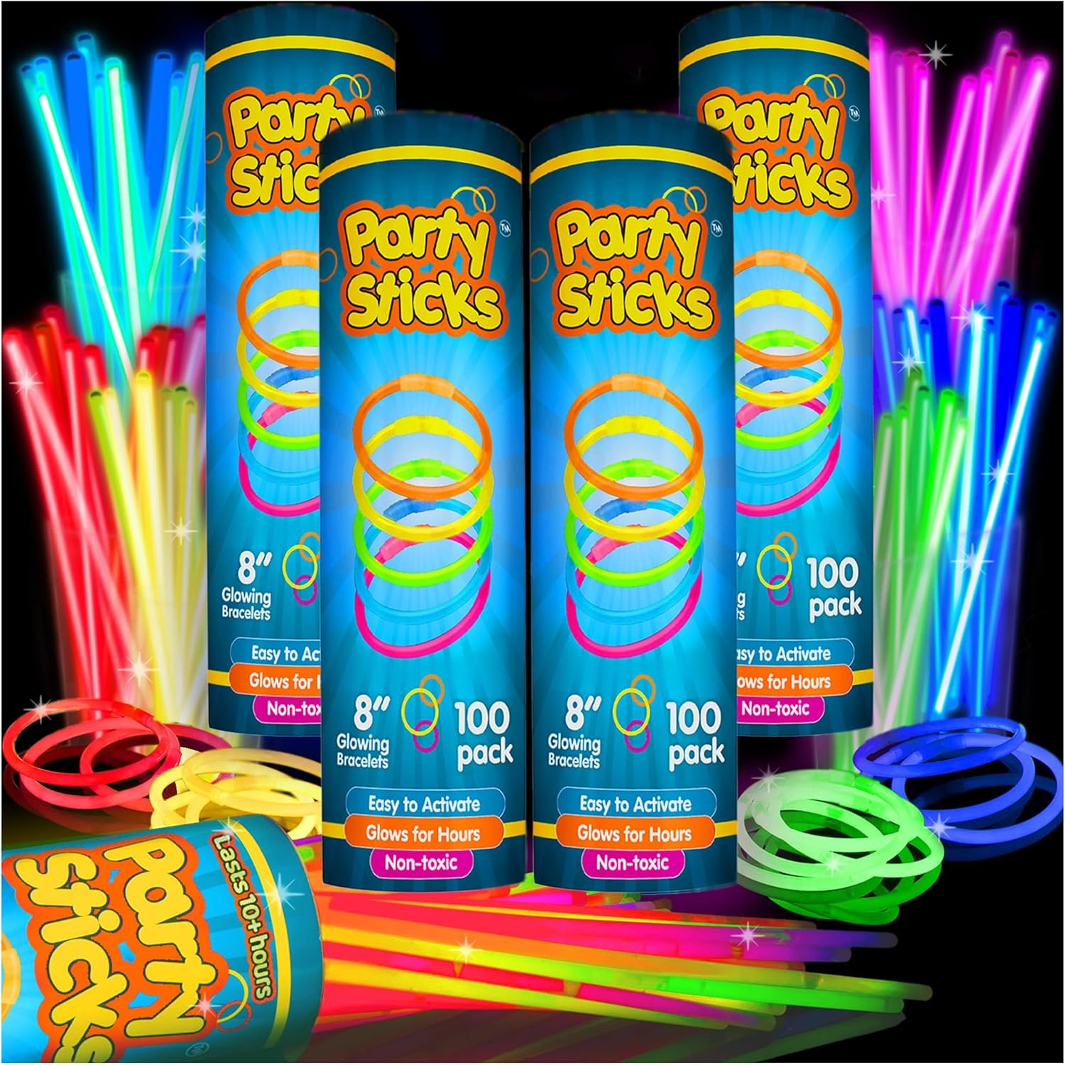 Glow Sticks Bulk Party Favors 300Pk - 8" Glow in the Dark Party Supplies Light Sticks, Halloween Decorations, Glow Necklaces and Bracelets for Kids image number 1