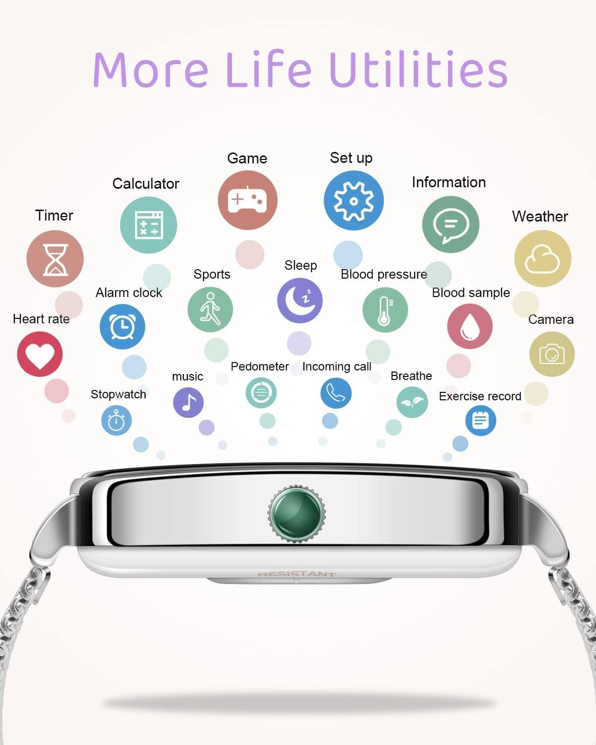 BOCLOUD Smart Watch, Smart Watches for Women Men, Iphone Android Smart Watch with Blood Oxygen/Heart Rate/Sleep Monitor, IP68 Waterproof Fitness Tracker with 12 Workout Modes (Silver), Silver, M, Elegant, Classic, Casual, Sport, Health