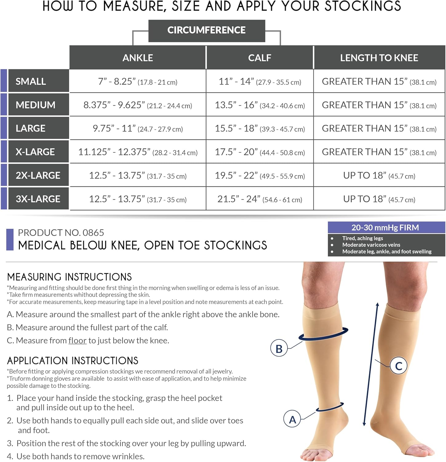 Truform 20-30 Mmhg Compression Stocking for Men and Women, Knee High Length, Open Toe, Beige, Medium image number 6