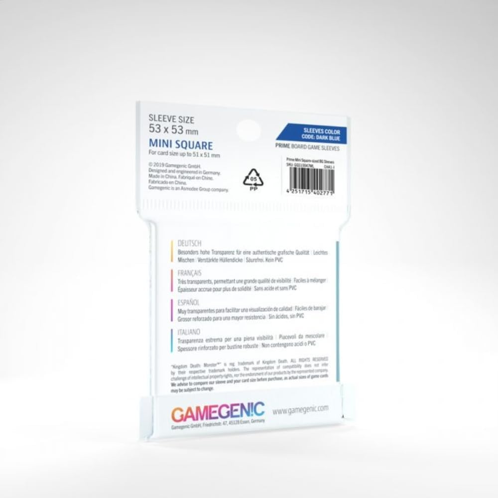 Gamegenic Mini Square Sized/Kingdom Death Monster Prime Board Game Sleeves with 50 Sleeves per Pack