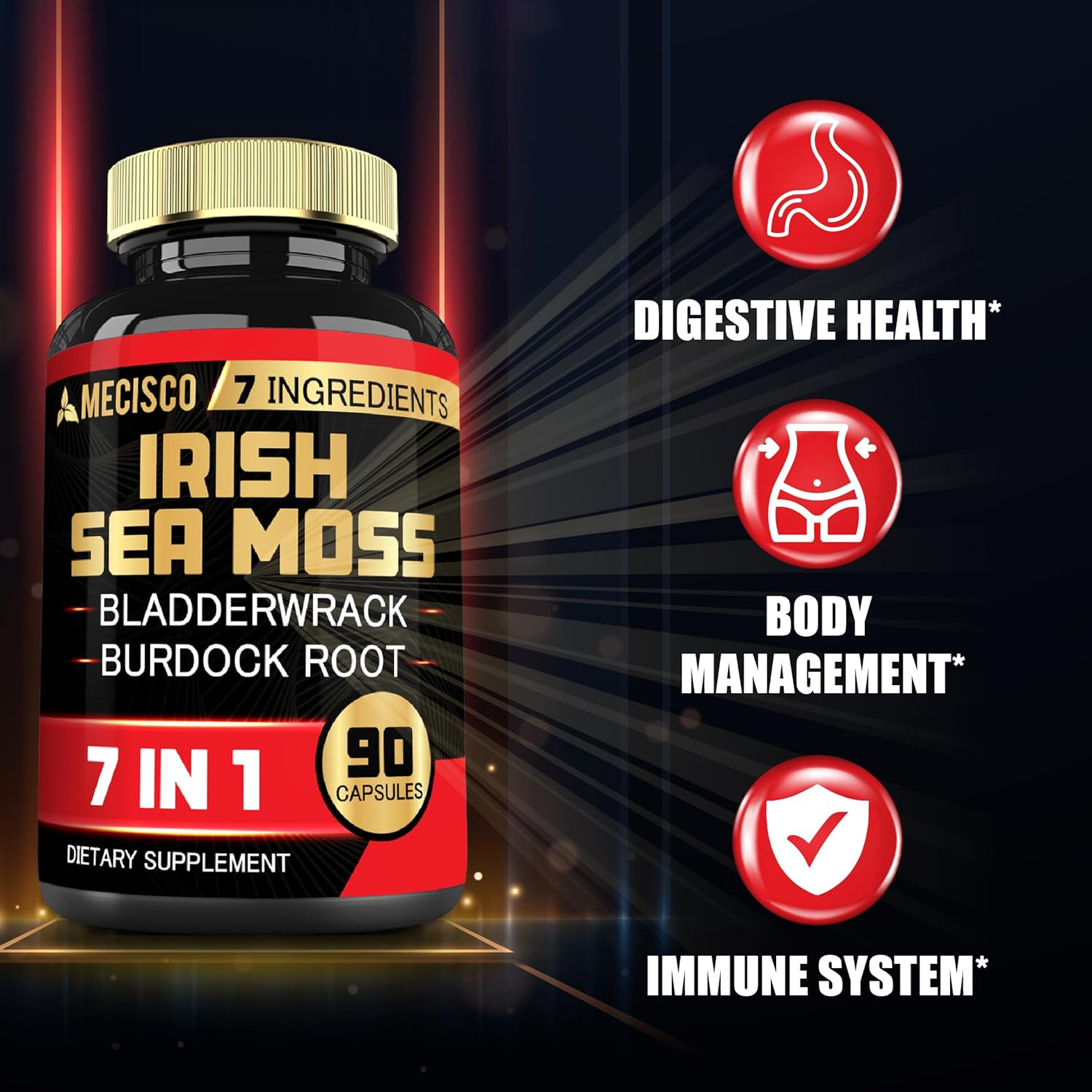 7In1 Irish Sea Moss Capsules 6750 Mg, Blended Bladderwrack & Burdock, Turmeric, Apple Cider Vinegar, and Others - Immune, Thyroid, Skin & Body Support - 90 Caps 3-Month Supply image number 5