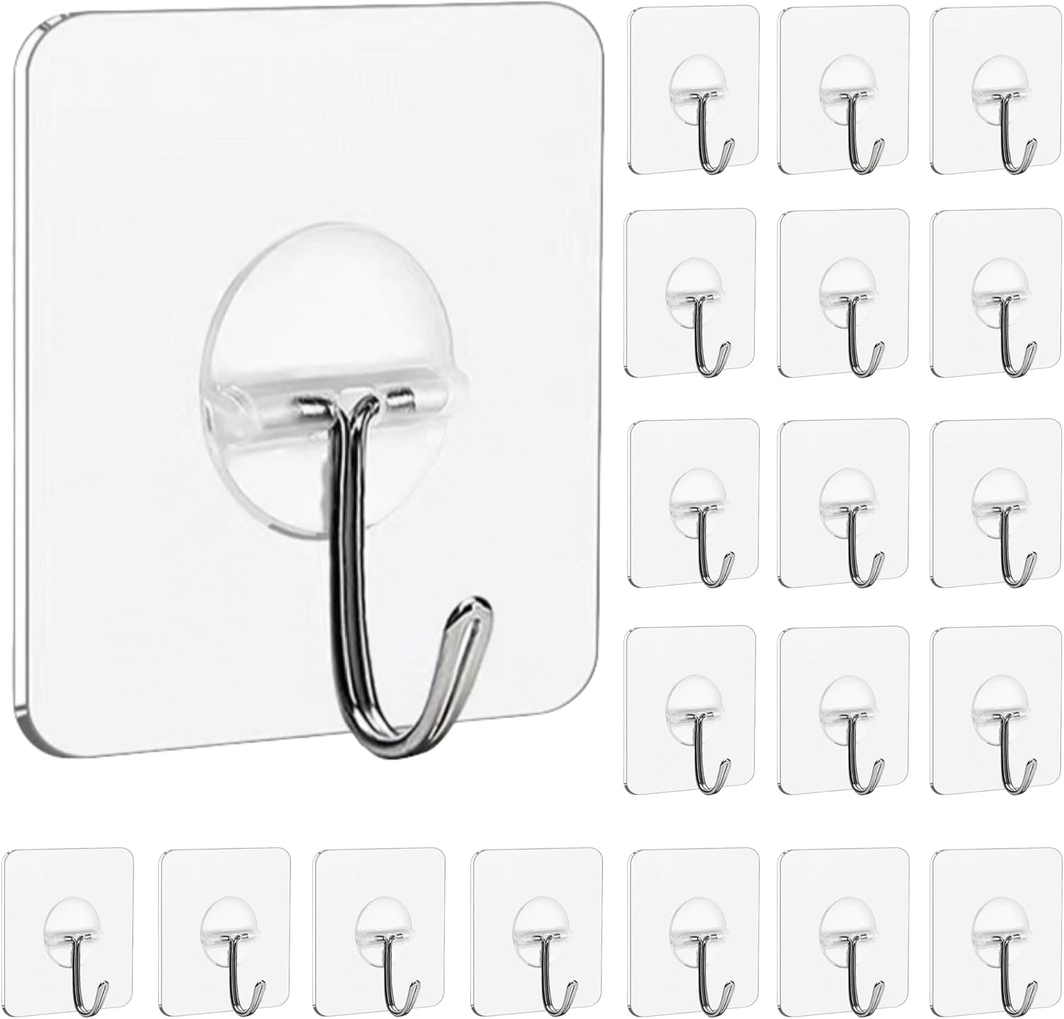 20Pcs Adhesive Hooks,Hanging Heavy Duty Wall Hooks,Self Adhesive Towel Hooks,Bathroom Shower Kitchen Key Portal Outdoor Home Improvement Practical Hooks,White