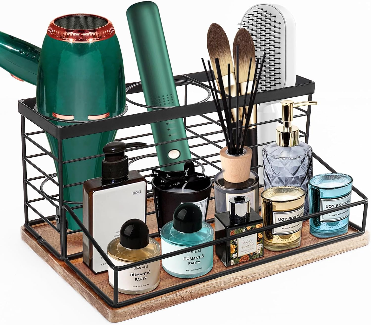 Siyzda Hair Tool Organizer, Movable Hair Dryer Holder, Hair Styling Tools Storage for Vanity, Bath Counter Organizer, Bathroom Trays for Hair Toiletry, Makeup (12" L&times;7.7" W, Marble-Black)