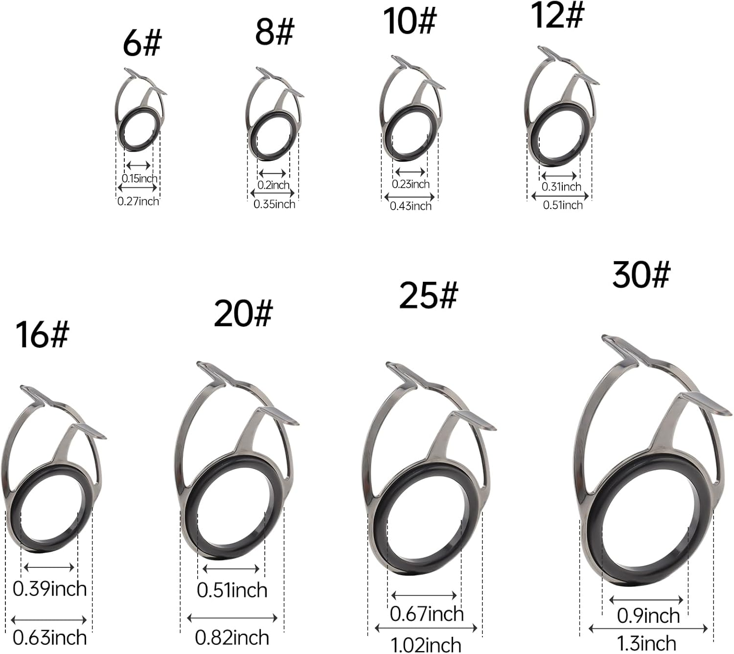 Origlam 8Pcs Fishing Rod Guide Repair Kit, Spinning Rod Guides, Fishing Rod Guide Replacement, Tip Repair Kit for Spinning Rods Sea Fishing image number 3