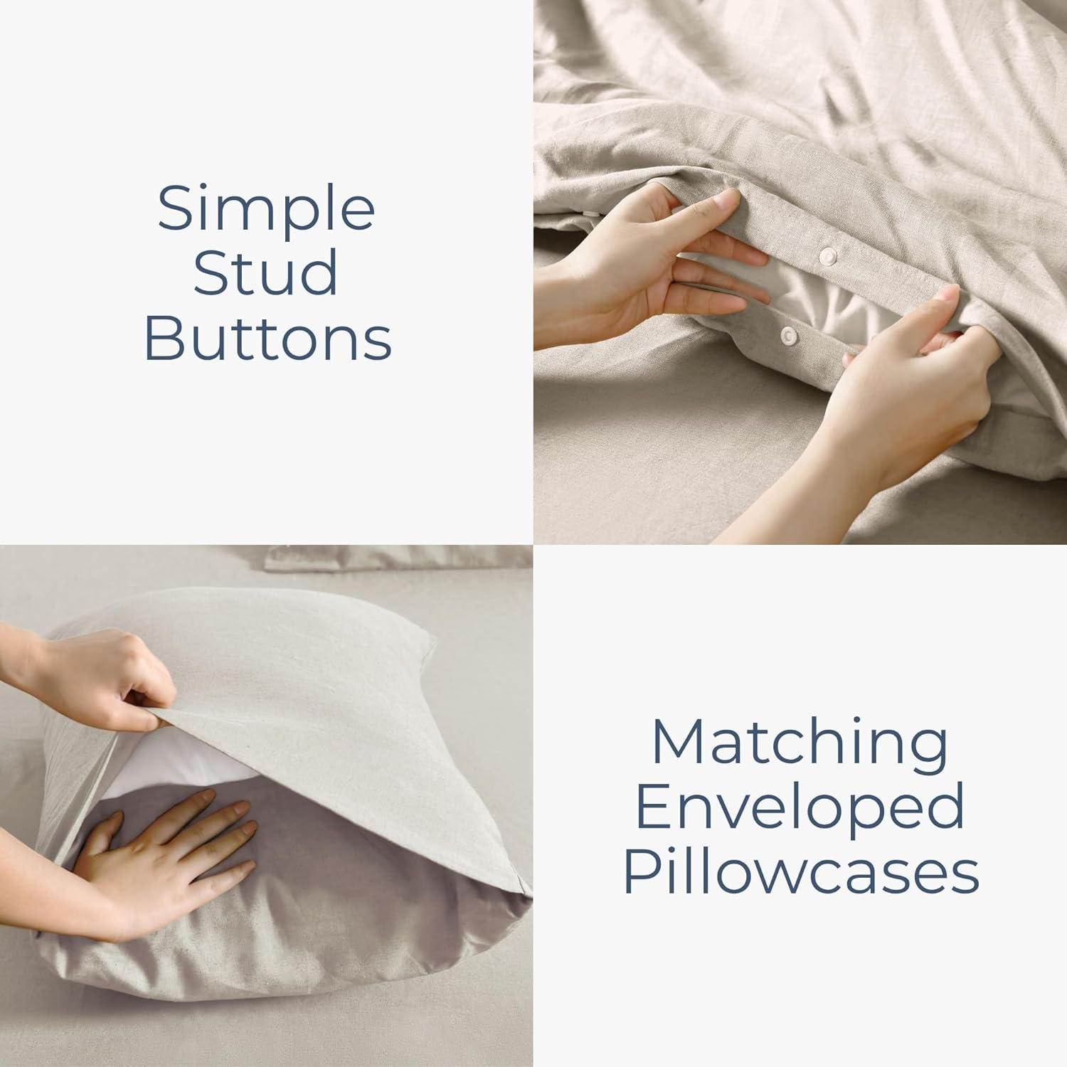 Dreamaker Linen Cotton Quilt Cover Set Super King Bed - Natural Fabric Durability Hypoallergenic Breathable Ultra Soft & Comfort Bedding Set All Season Doona Duvet Cover Set - Oatmeal (Super King) image number 2