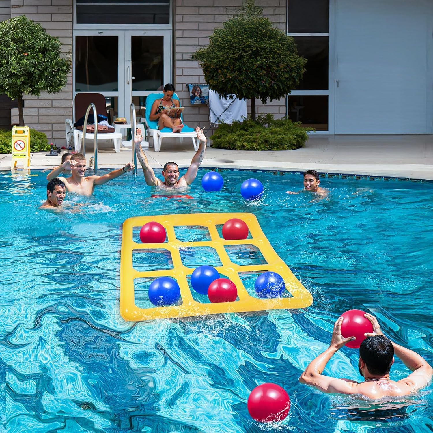 Inflatable Pool Tic Tac Toe Game Set with 10 Balls - Fun Water Party Game for Groups (2-10 Players) image number 2