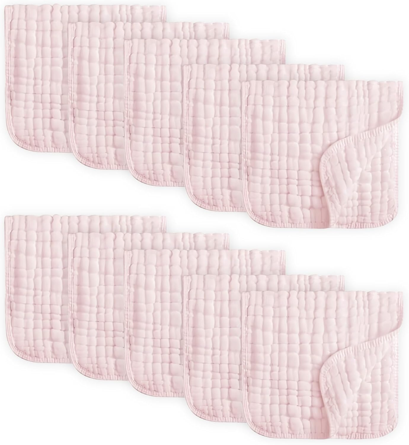 10PC Muslin Burp Cloths for Baby, 100% Cotton Layer 20''&times;10'' Soft Absorbent Face Towel,For Boys and Girls, Newborn Essentials (Whitepink)